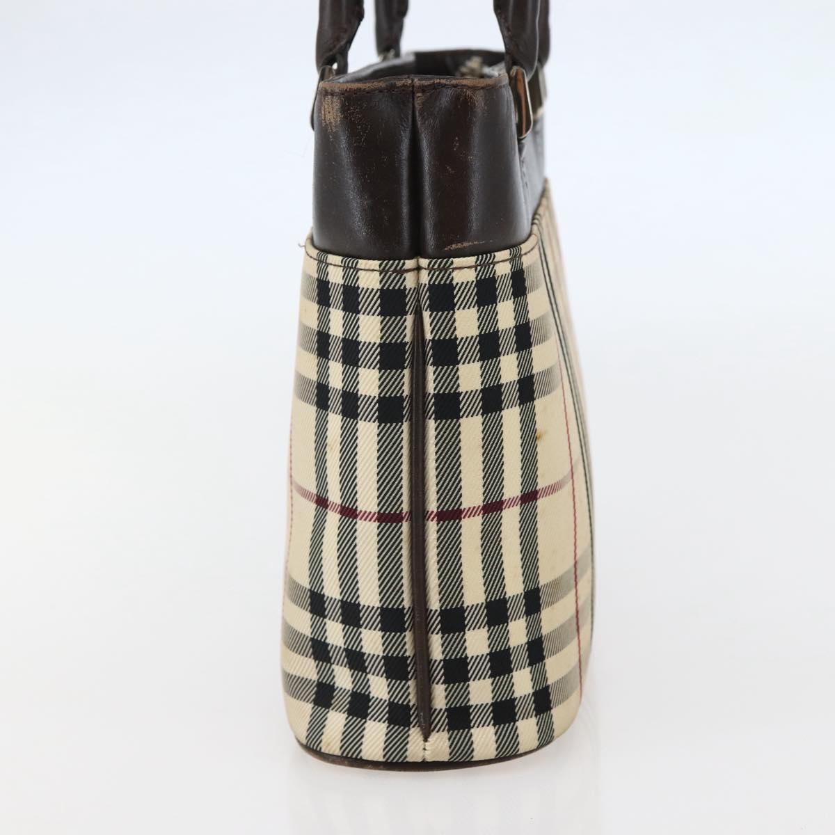 BURBERRY Nova Check Hand Bag Canvas Beige Gold Auth BA6325