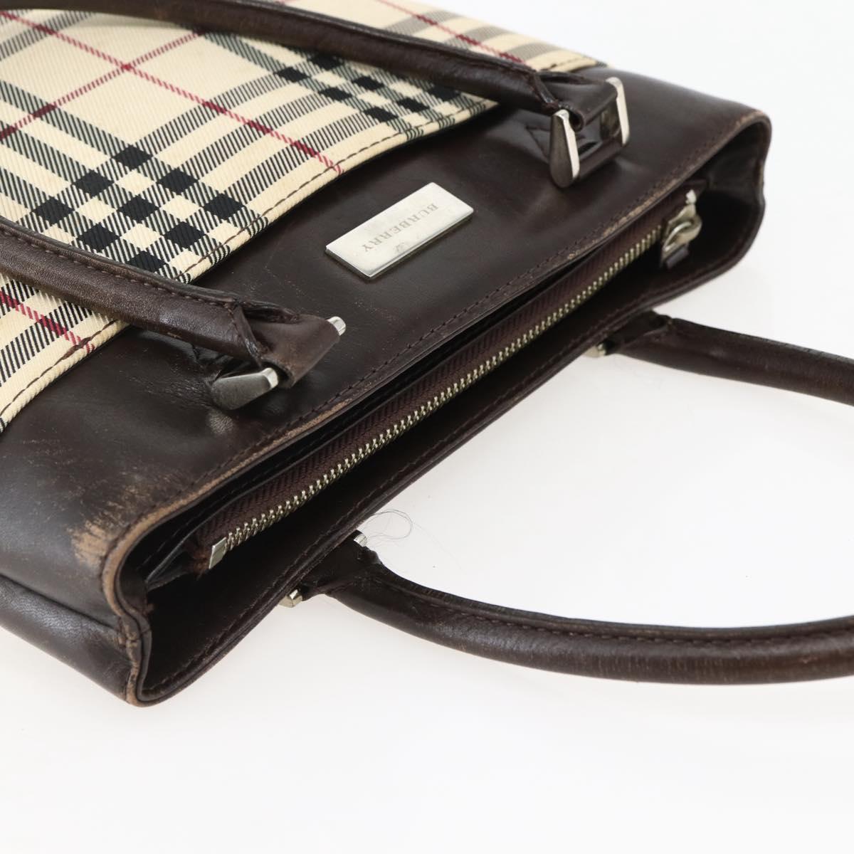 BURBERRY Nova Check Hand Bag Canvas Beige Gold Auth BA6325