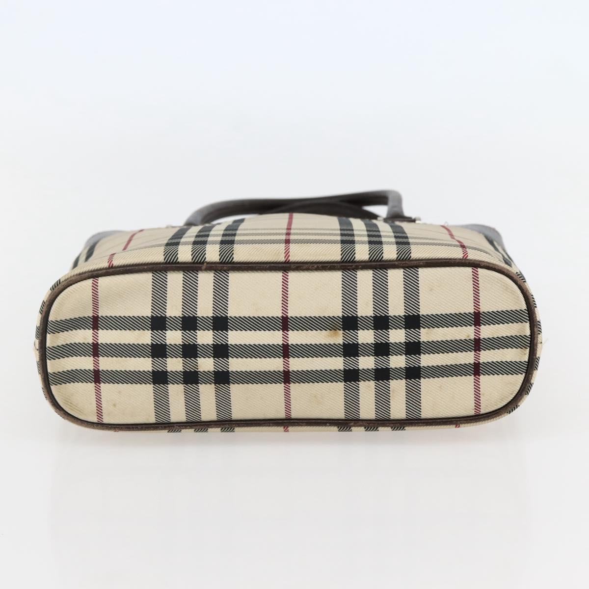 BURBERRY Nova Check Hand Bag Canvas Beige Gold Auth BA6325