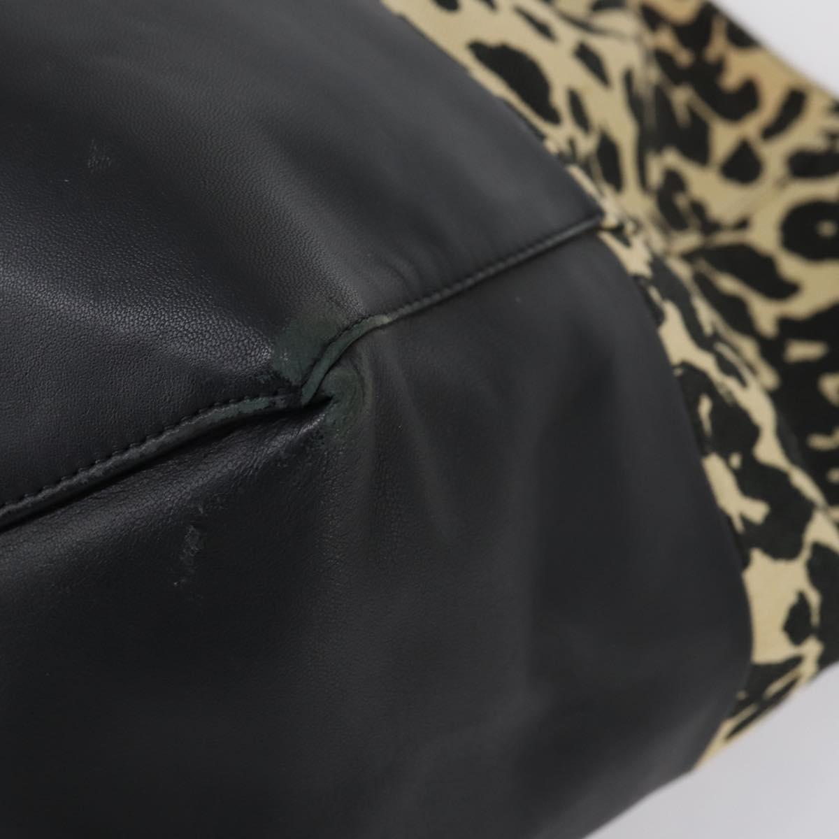 CELINE Horizontal Cabas Tote Bag Canvas Leather Beige Black Auth BA6326