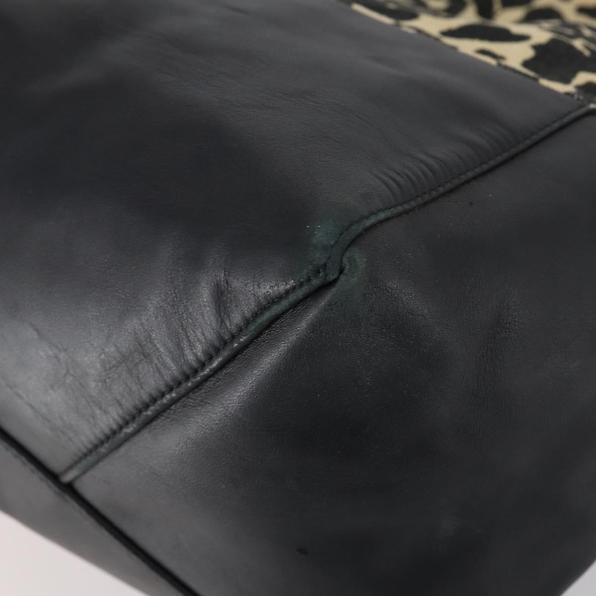 CELINE Horizontal Cabas Tote Bag Canvas Leather Beige Black Auth BA6326