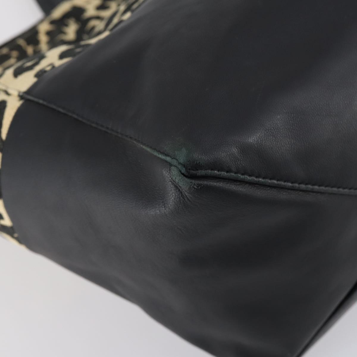 CELINE Horizontal Cabas Tote Bag Canvas Leather Beige Black Auth BA6326