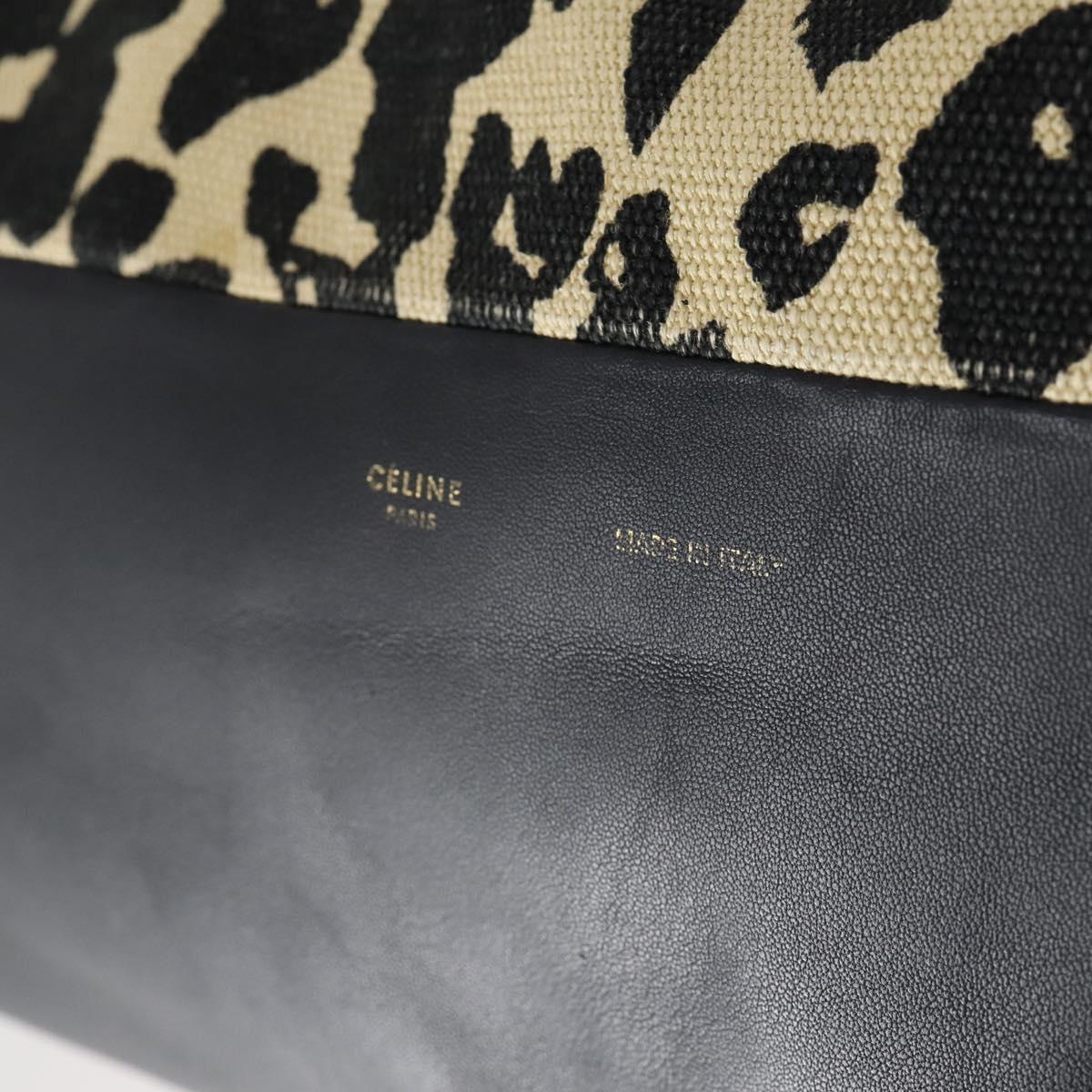 CELINE Horizontal Cabas Tote Bag Canvas Leather Beige Black Auth BA6326