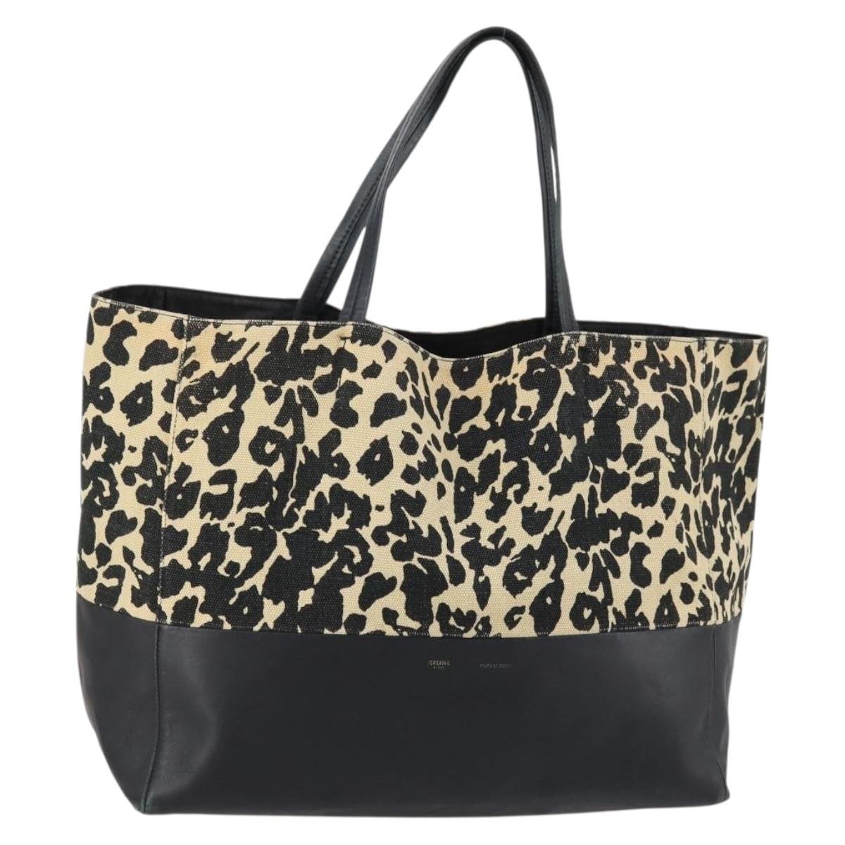 CELINE Horizontal Cabas Tote Bag Canvas Leather Beige Black Auth BA6326