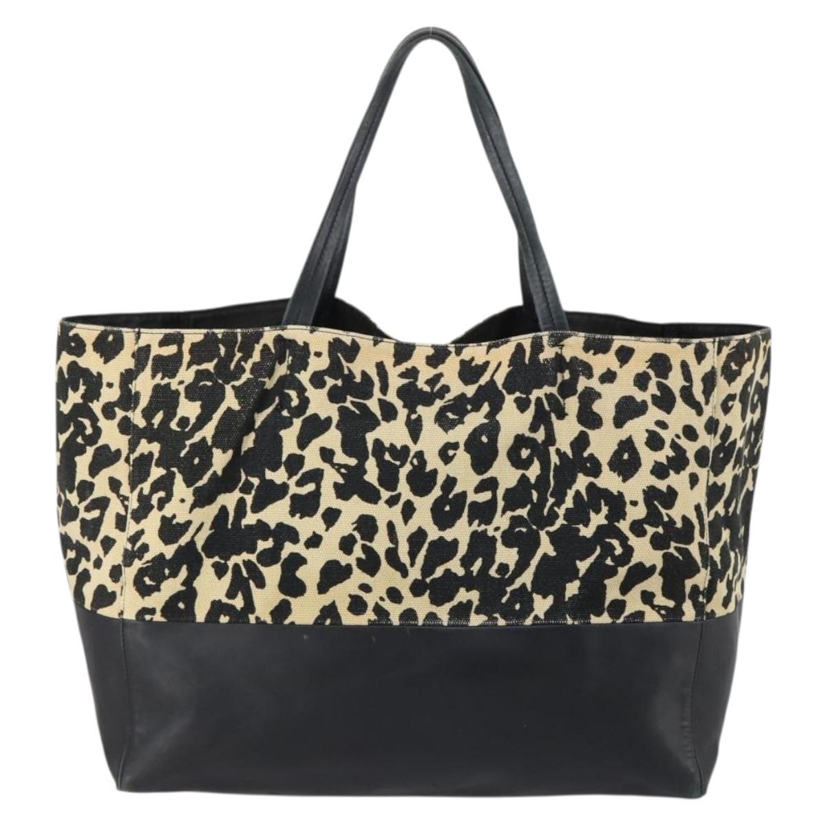 CELINE Horizontal Cabas Tote Bag Canvas Leather Beige Black Auth BA6326