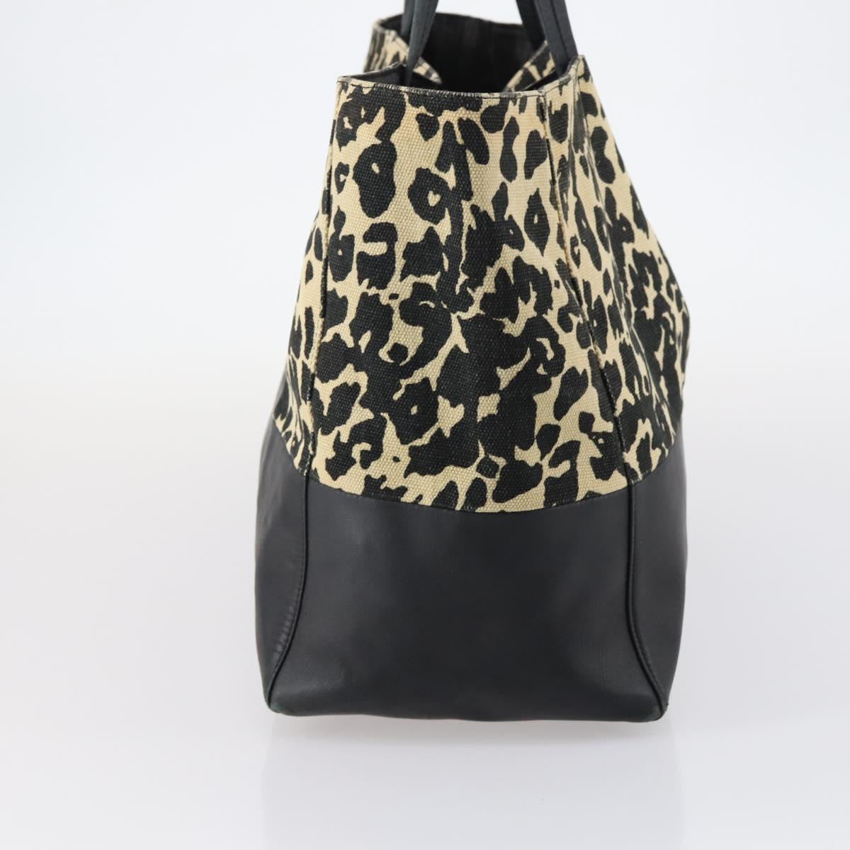 CELINE Horizontal Cabas Tote Bag Canvas Leather Beige Black Auth BA6326