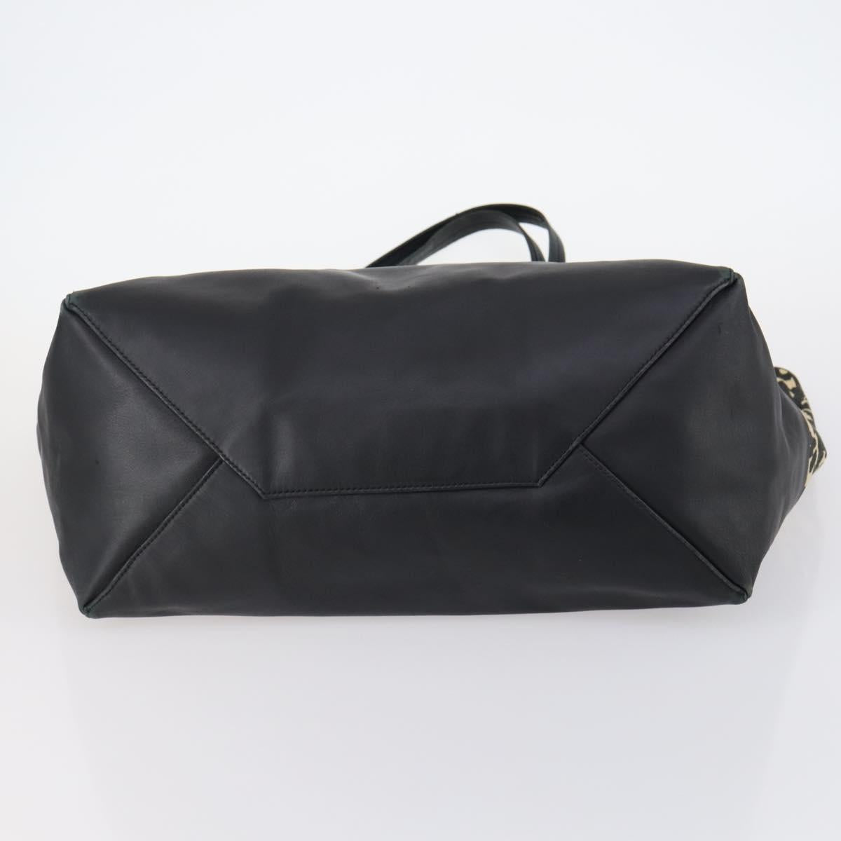 CELINE Horizontal Cabas Tote Bag Canvas Leather Beige Black Auth BA6326