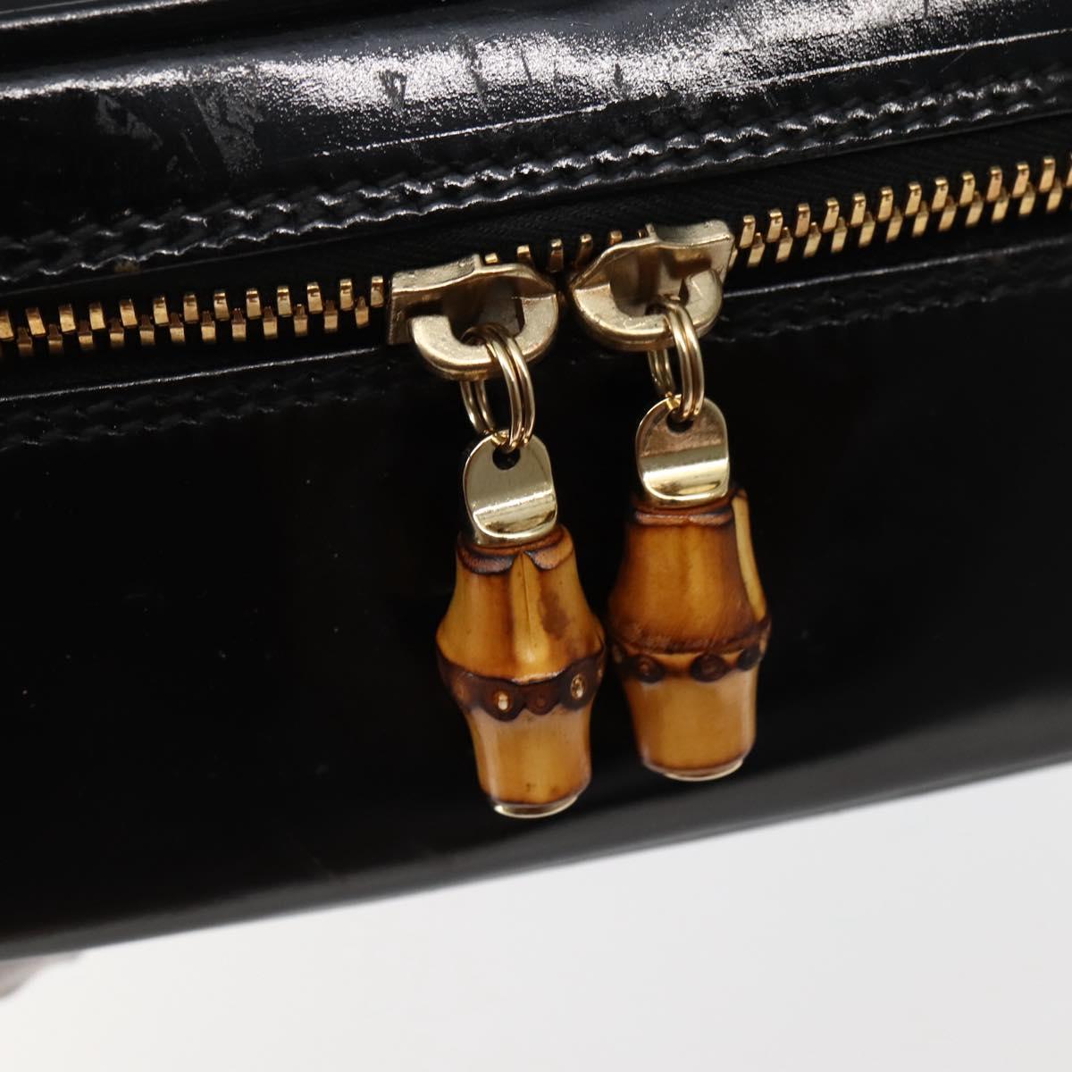 GUCCI Bamboo Vanity Pouch Enamel Black Gold 032 1705 0151 Auth BA6332