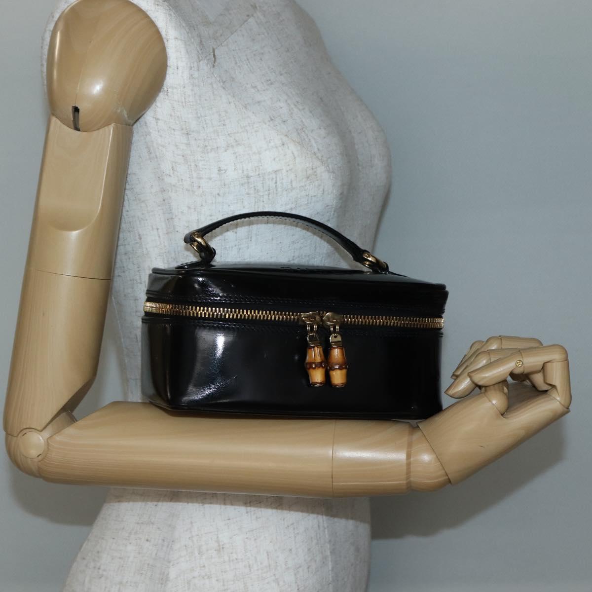 GUCCI Bamboo Vanity Pouch Enamel Black Gold 032 1705 0151 Auth BA6332