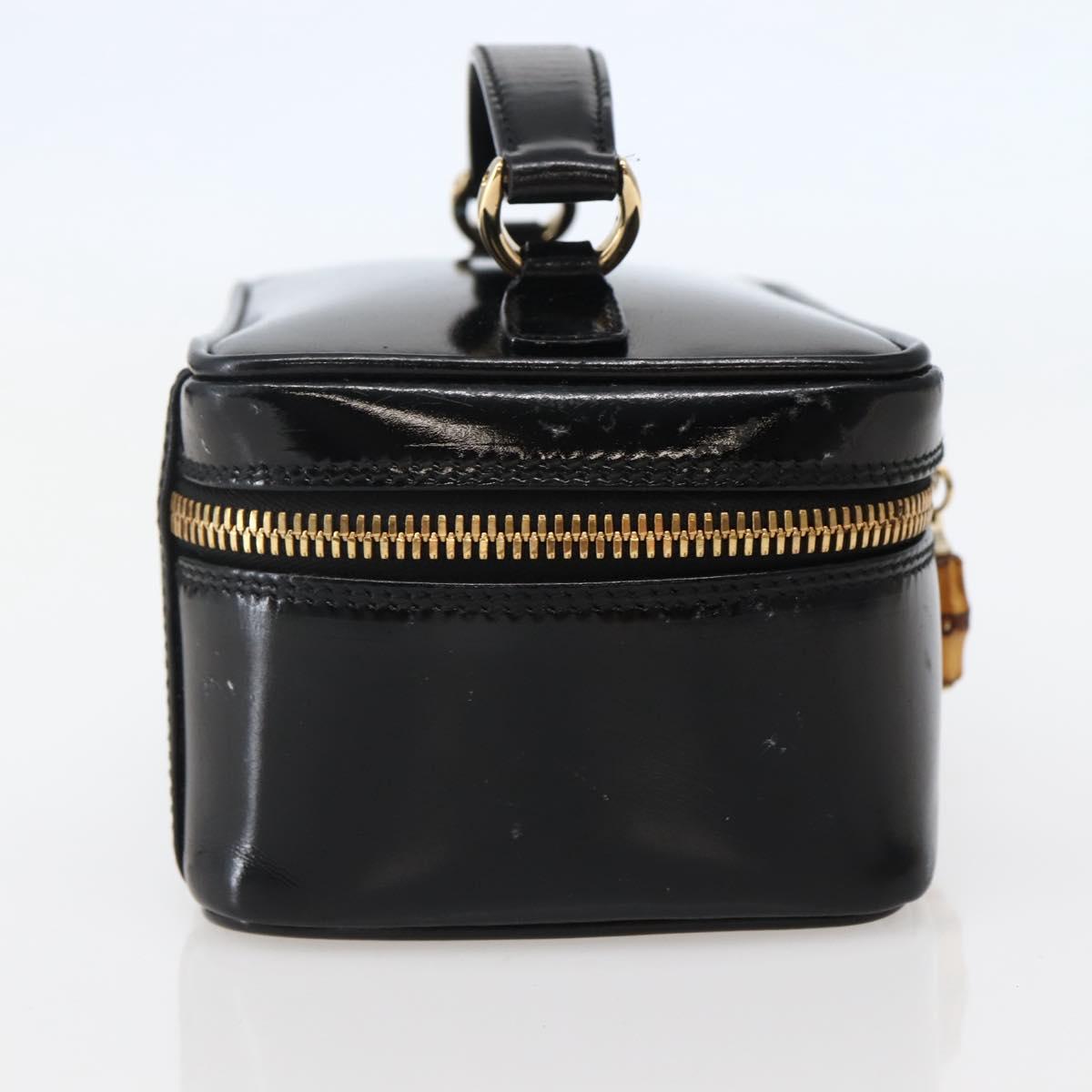 GUCCI Bamboo Vanity Pouch Enamel Black Gold 032 1705 0151 Auth BA6332