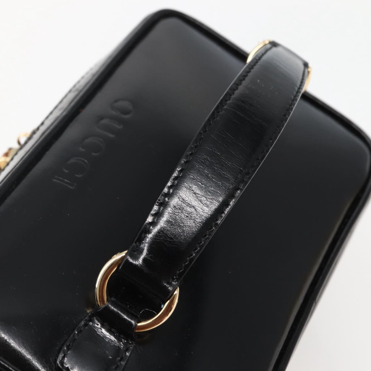 GUCCI Bamboo Vanity Pouch Enamel Black Gold 032 1705 0151 Auth BA6332