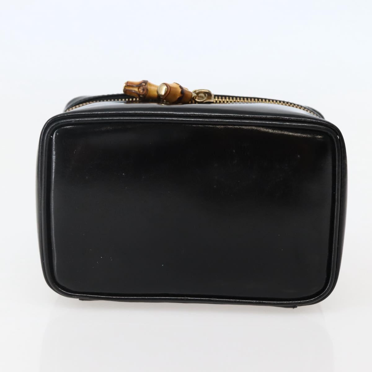 GUCCI Bamboo Vanity Pouch Enamel Black Gold 032 1705 0151 Auth BA6332
