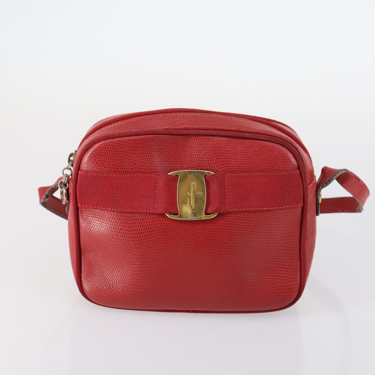 Salvatore Ferragamo Shoulder Bag Leather Canvas 3Set Red Black Auth BA6335