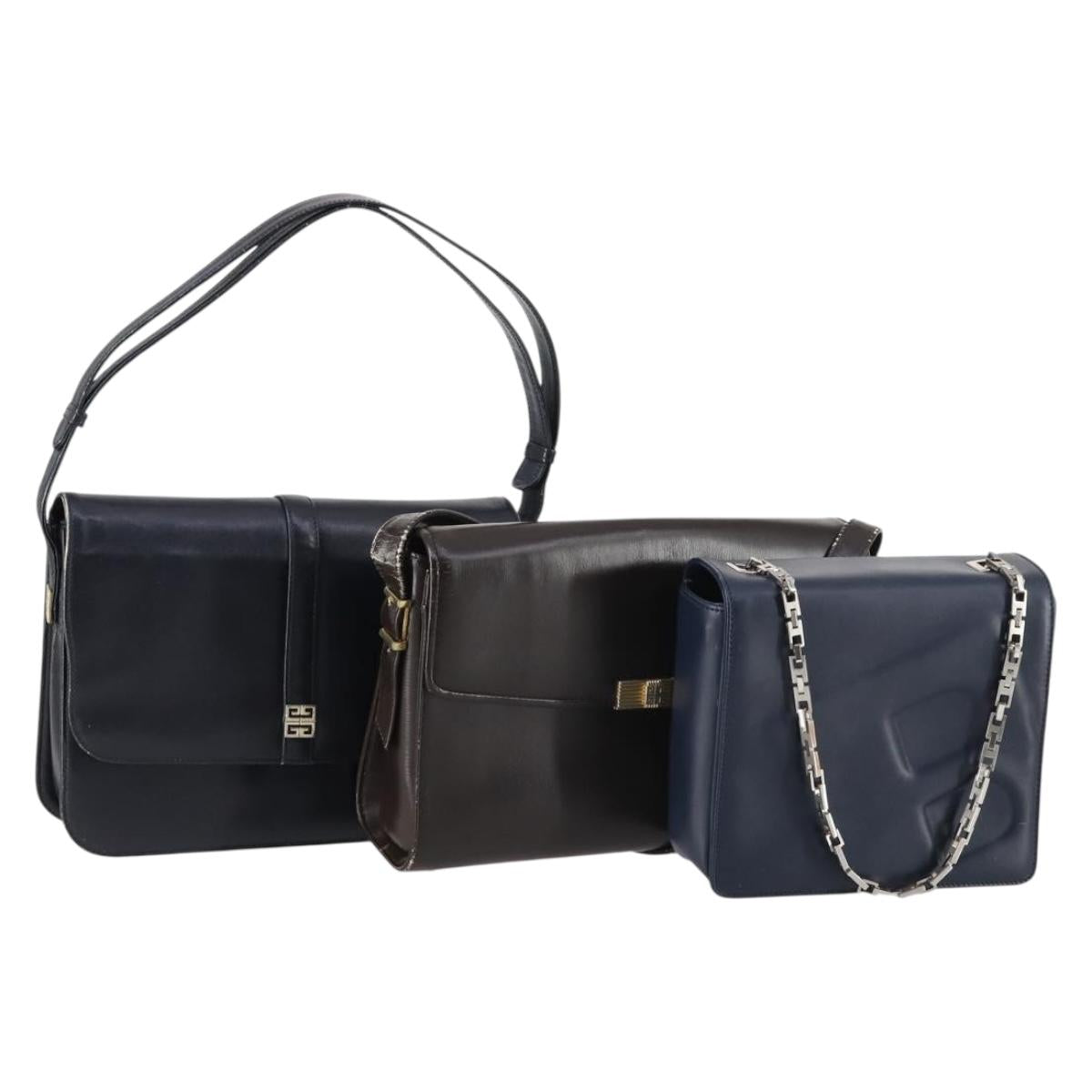 BALLY Givenchy Shoulder Bag Leather 3Set Black Navy Auth BA6336