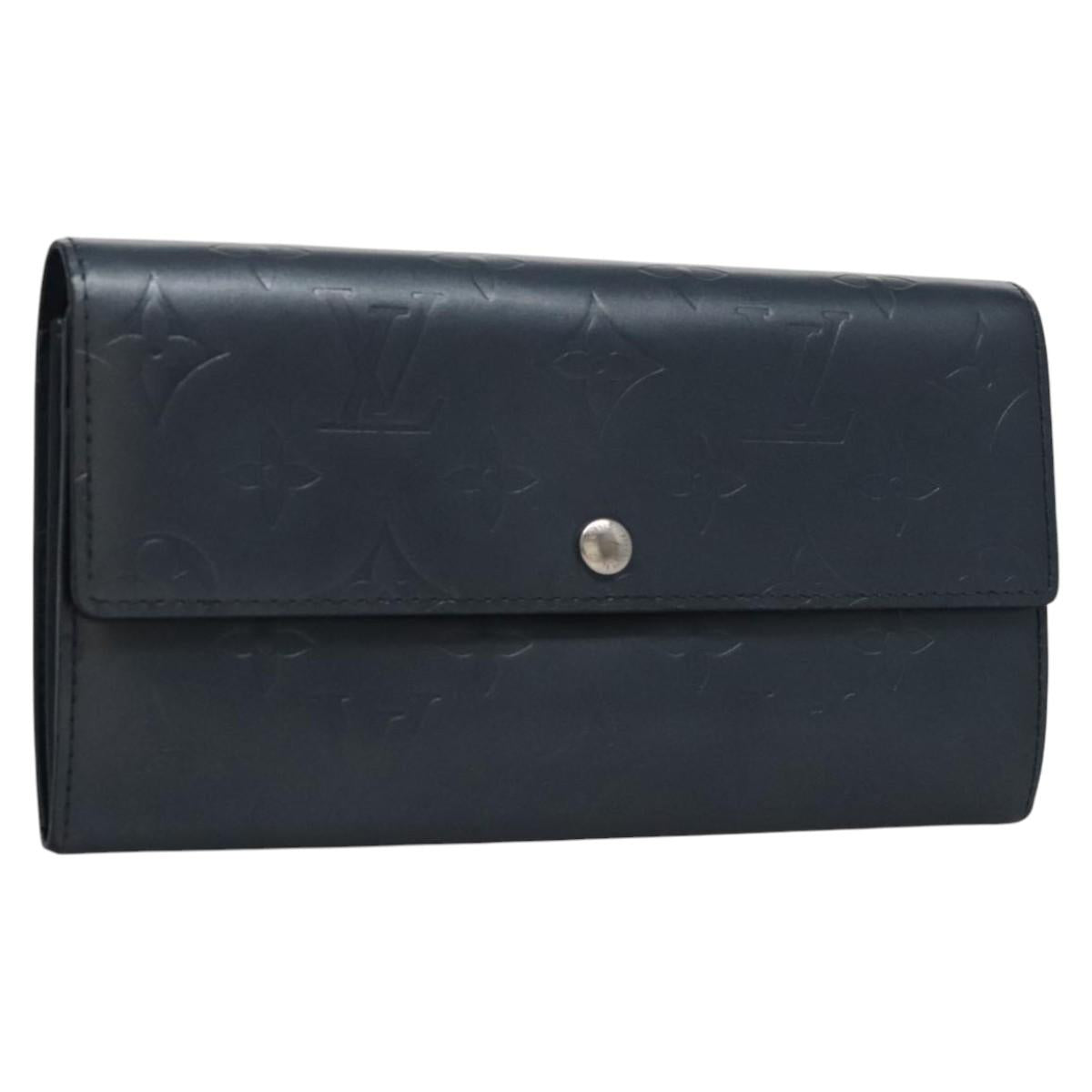 LOUIS VUITTON Monogram Mat Portefeiulle Sarah Long Wallet Blue LV Auth BA634