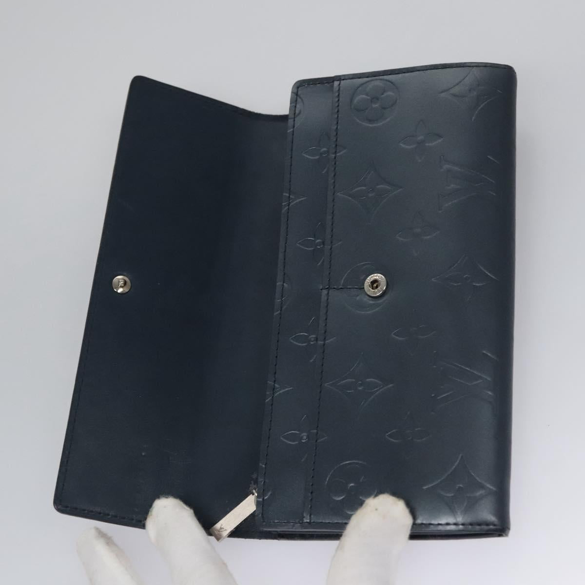 LOUIS VUITTON Monogram Mat Portefeiulle Sarah Long Wallet Blue LV Auth BA634