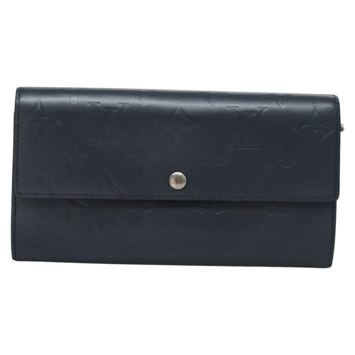 LOUIS VUITTON Monogram Mat Portefeiulle Sarah Long Wallet Blue LV Auth BA634