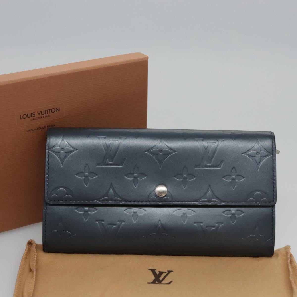 LOUIS VUITTON Monogram Mat Portefeiulle Sarah Long Wallet Blue LV Auth BA634