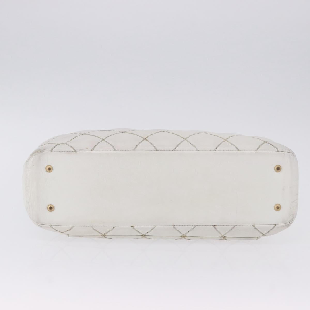 CHANEL Wild Stitch Chain Shoulder Bag Lamb Skin White Gold CC Auth BA6359