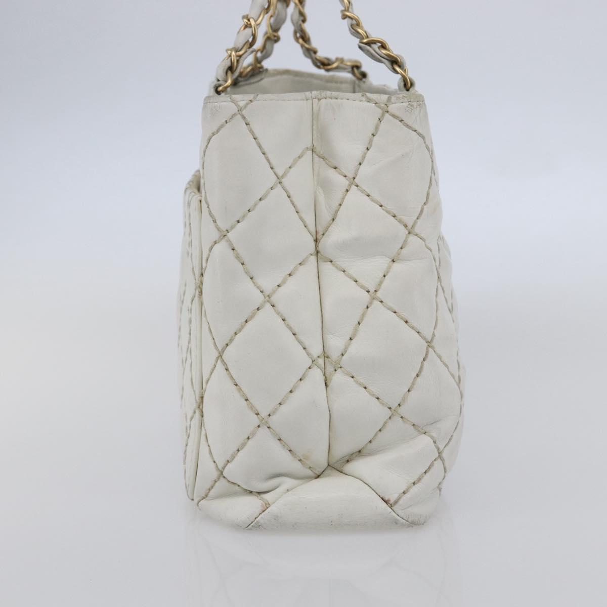 CHANEL Wild Stitch Chain Shoulder Bag Lamb Skin Beige Gold CC Auth BA6359