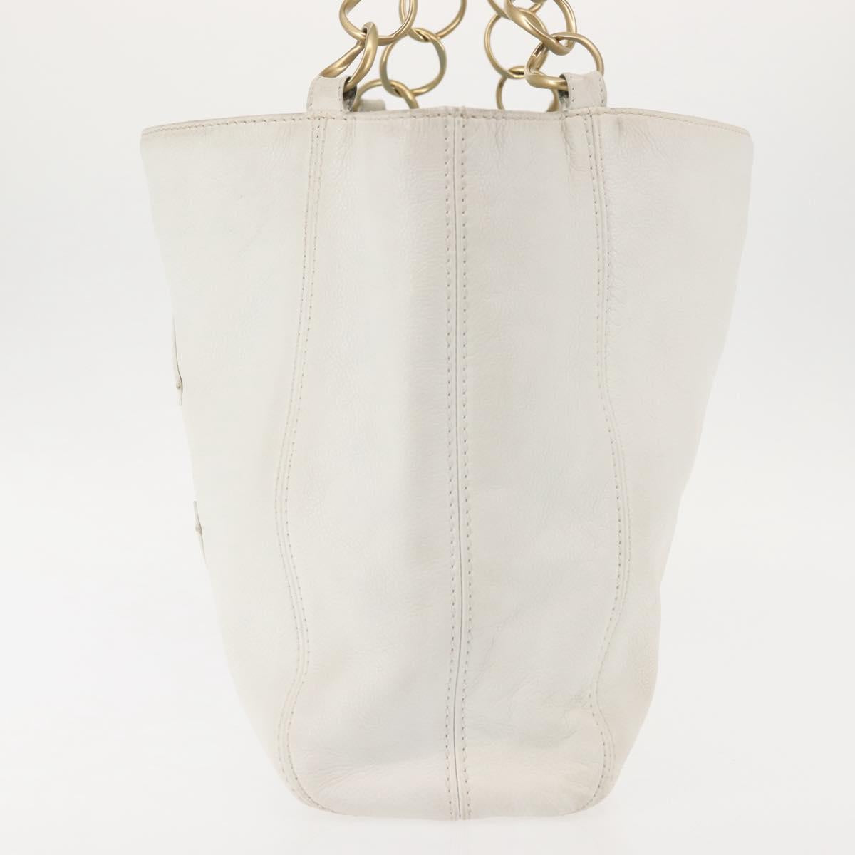 CHANEL Tote Bag Caviar Skin White Gold CC Auth BA6361