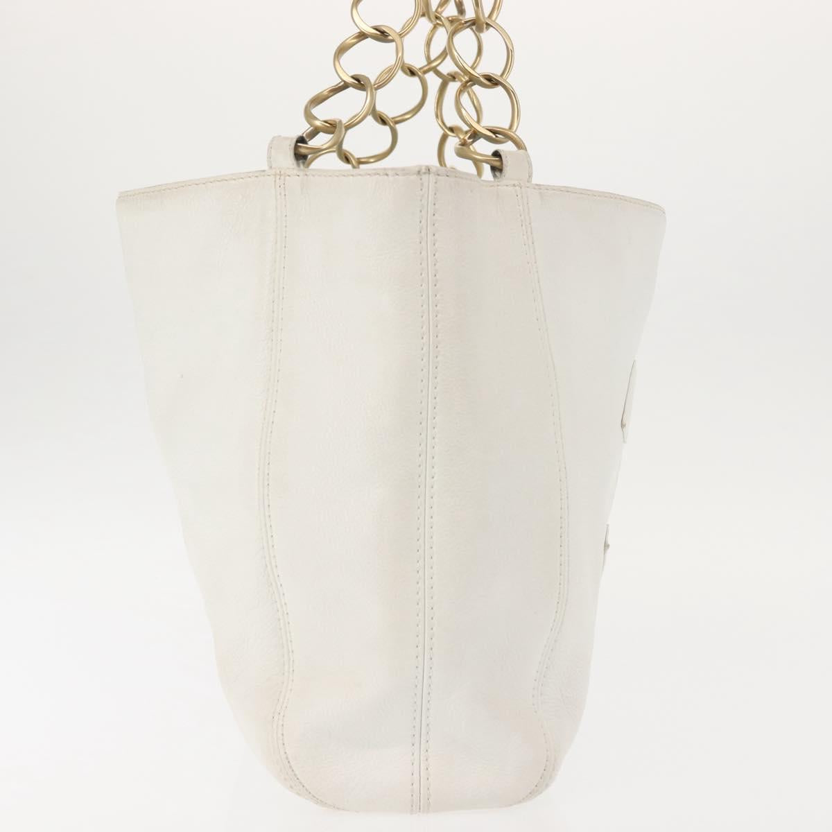 CHANEL Tote Bag Caviar Skin White Gold CC Auth BA6361