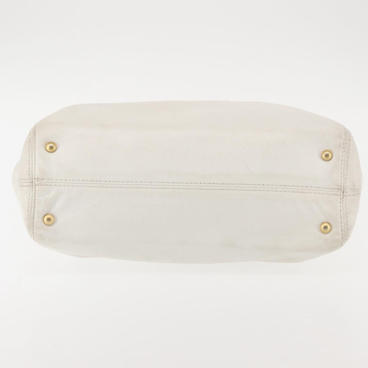 CHANEL Tote Bag Caviar Skin White Gold CC Auth BA6361