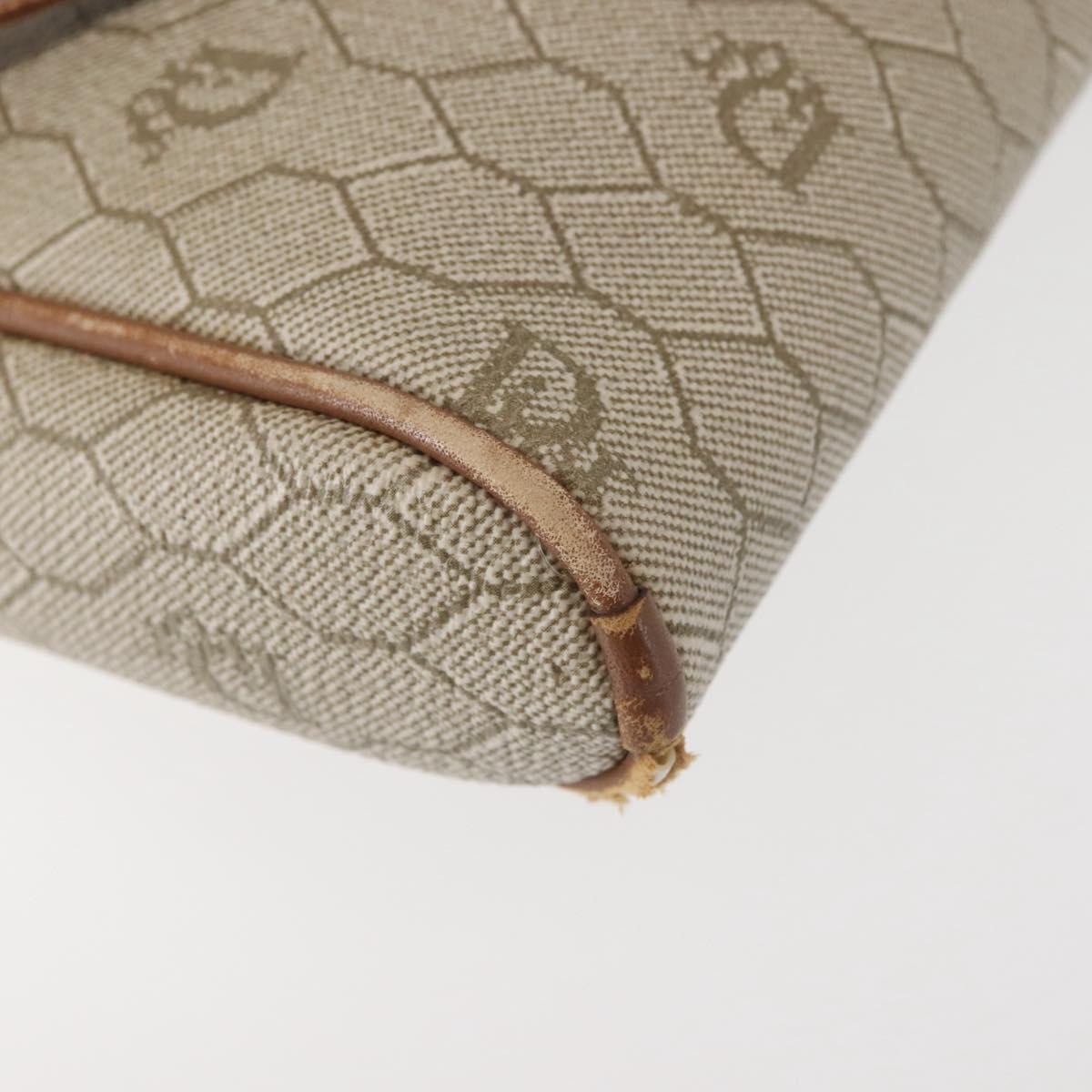 Christian Dior Honeycomb Canvas Shoulder Bag PVC Beige Gold Auth BA6363