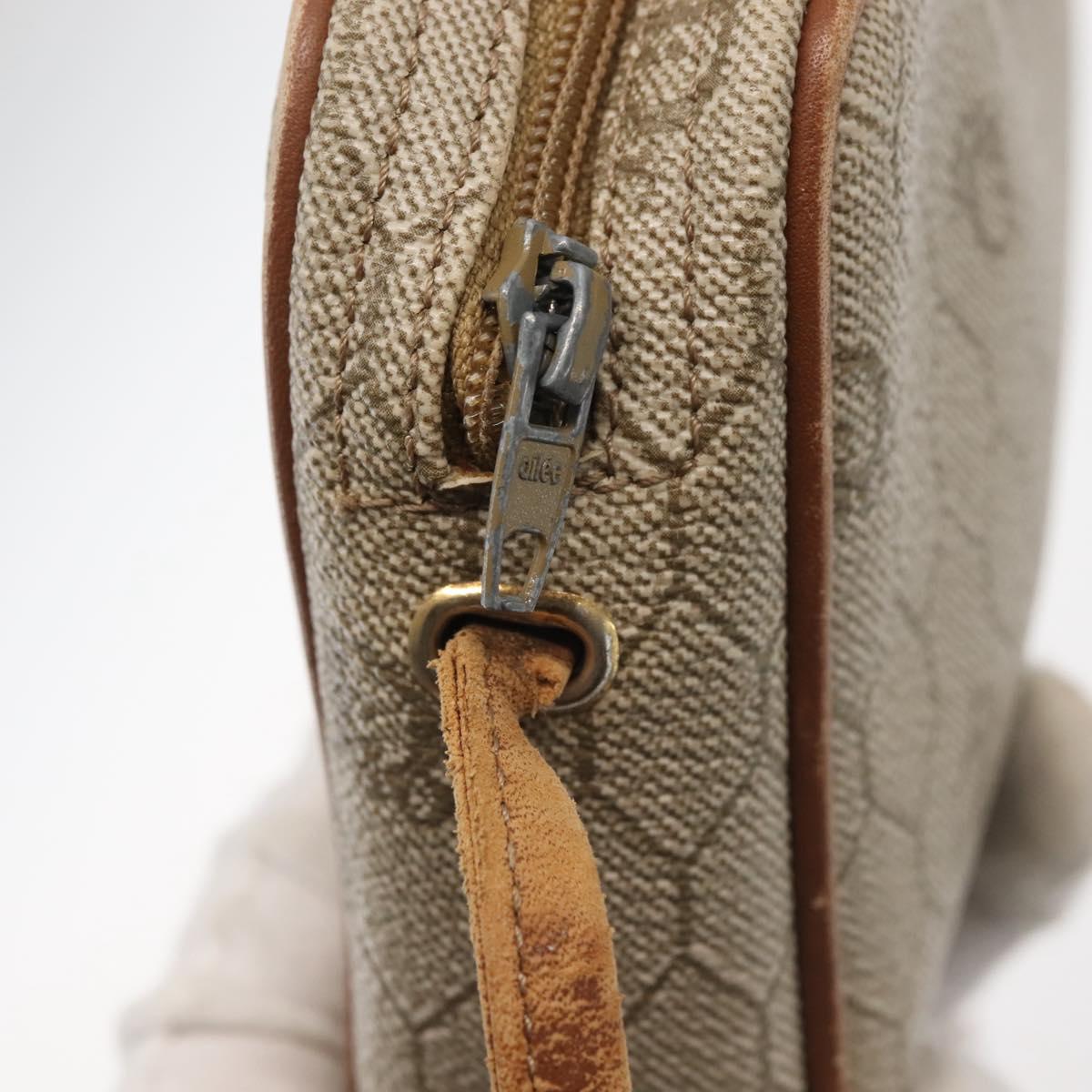 Christian Dior Honeycomb Canvas Shoulder Bag PVC Beige Gold Auth BA6363