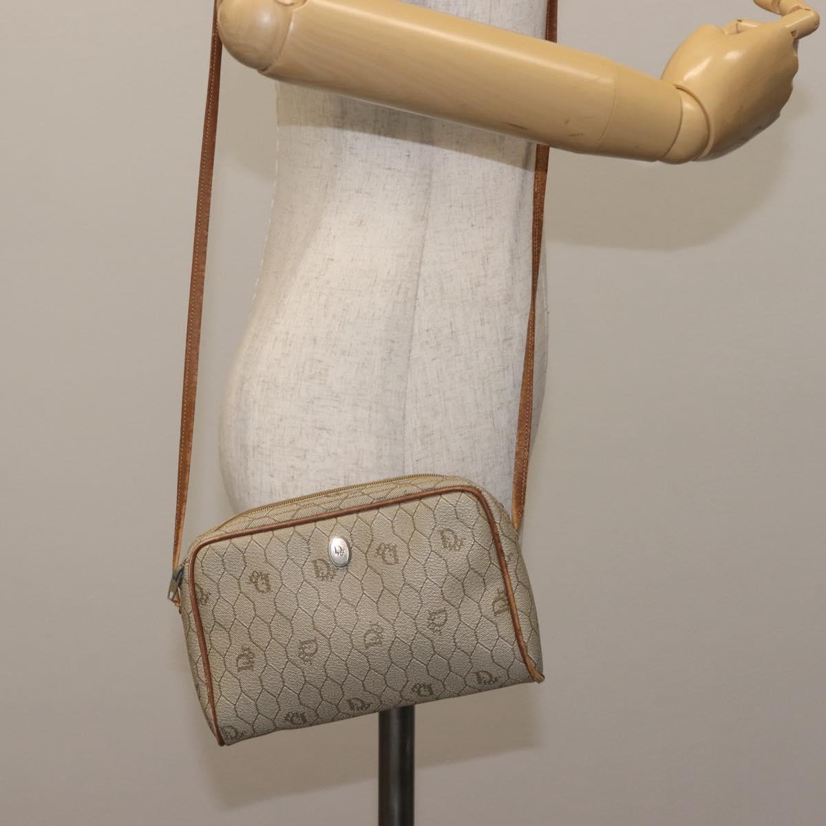 Christian Dior Honeycomb Canvas Shoulder Bag PVC Beige Gold Auth BA6363