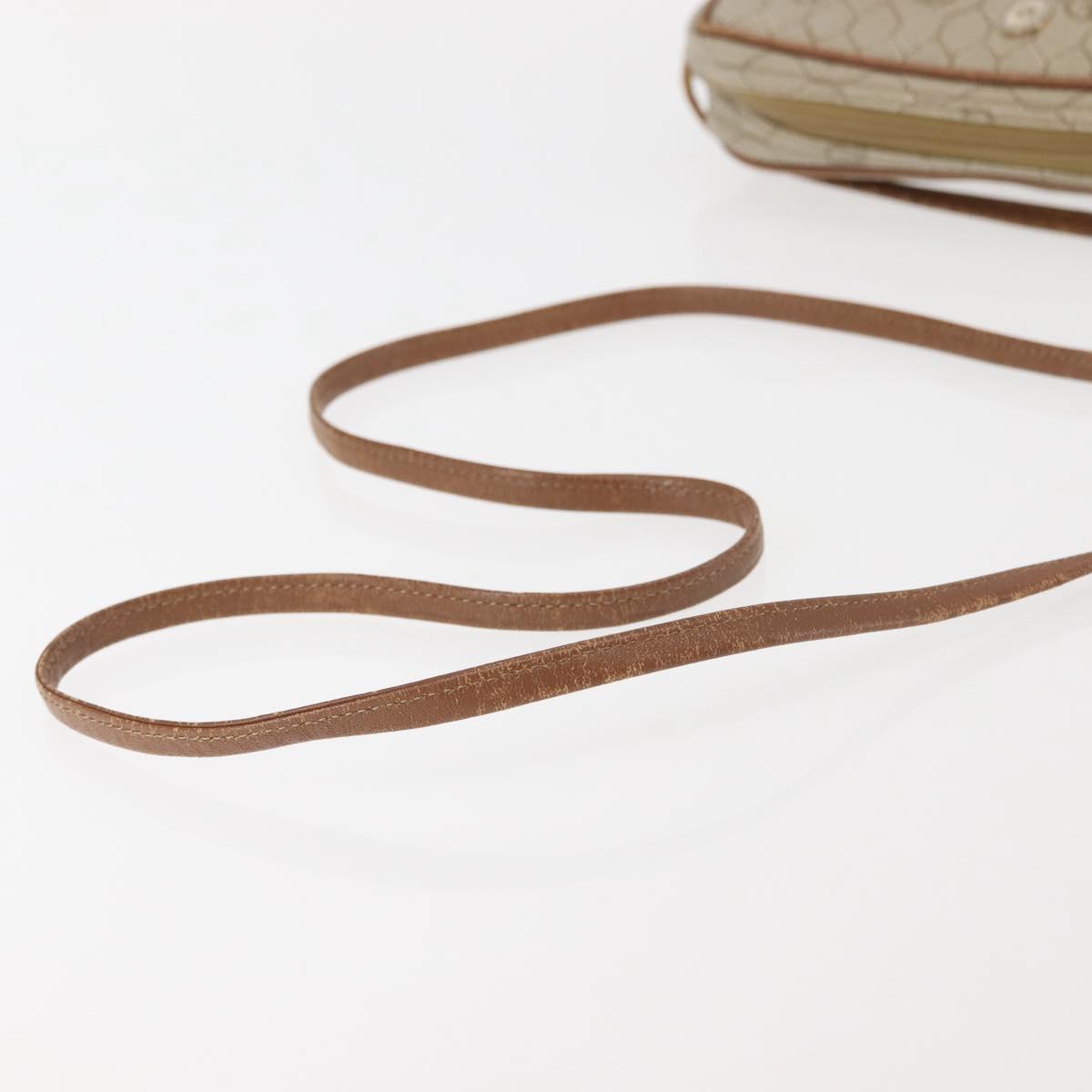 Christian Dior Honeycomb Canvas Shoulder Bag PVC Beige Gold Auth BA6363