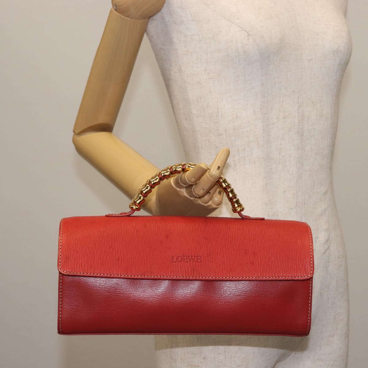 LOEWE Velazquez Hand Bag Leather Red Gold Auth BA6367