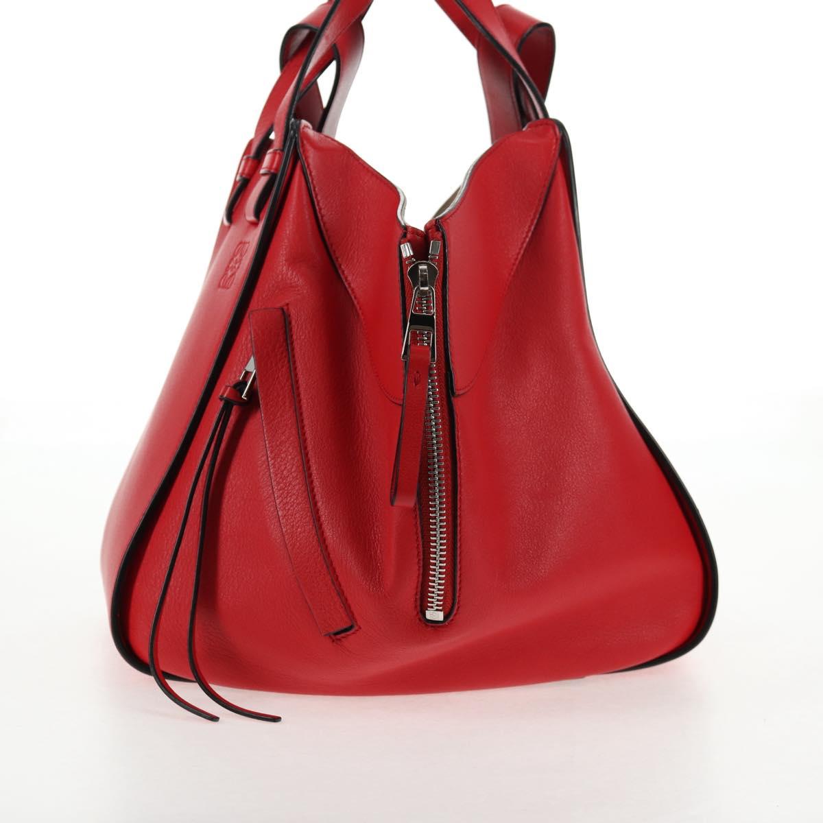 LOEWE Hammock Shoulder Bag Leather Red Silver Auth BA6368M