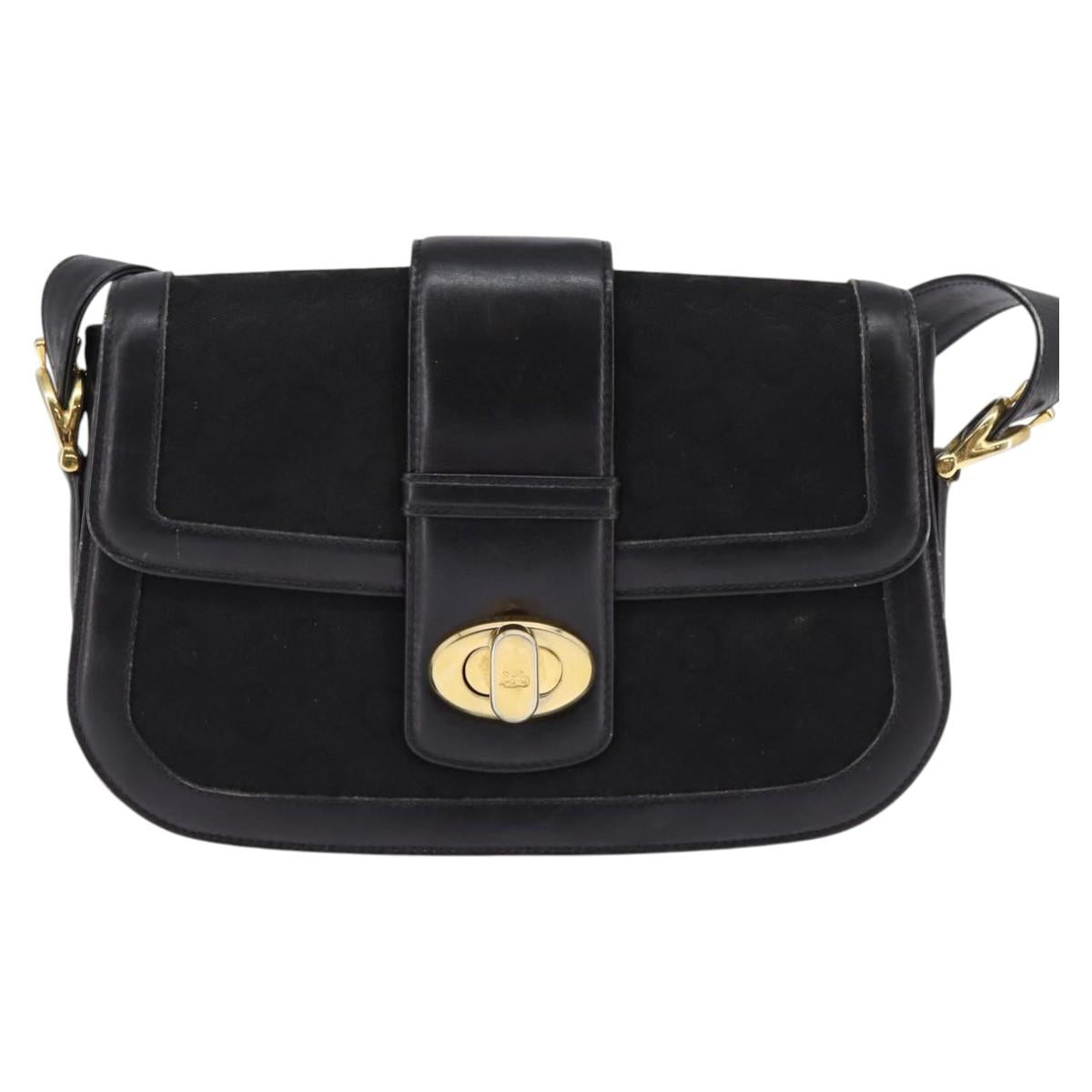CELINE C Sulky Shoulder Bag Canvas Black Gold Auth BA6371