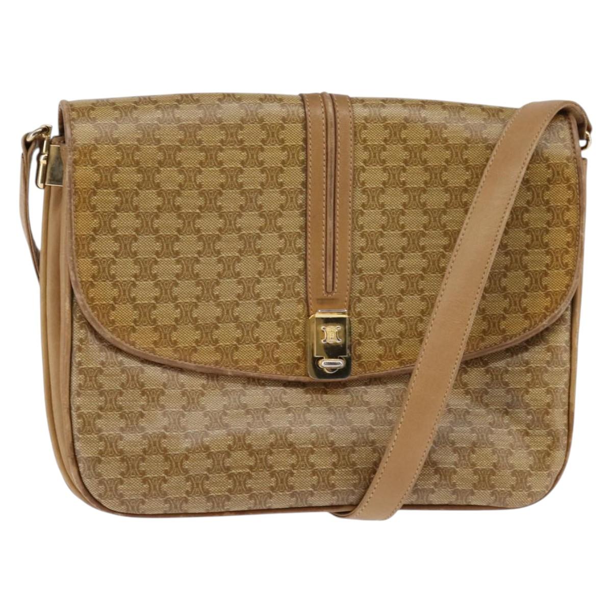 CELINE Macadam Canvas Shoulder Bag PVC Beige Gold Auth BA6373