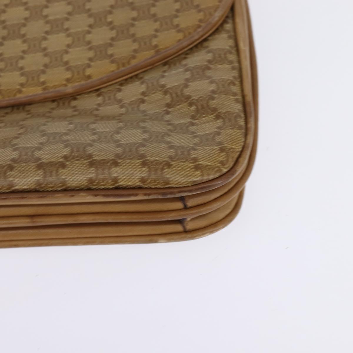CELINE Macadam Canvas Shoulder Bag PVC Beige Gold Auth BA6373
