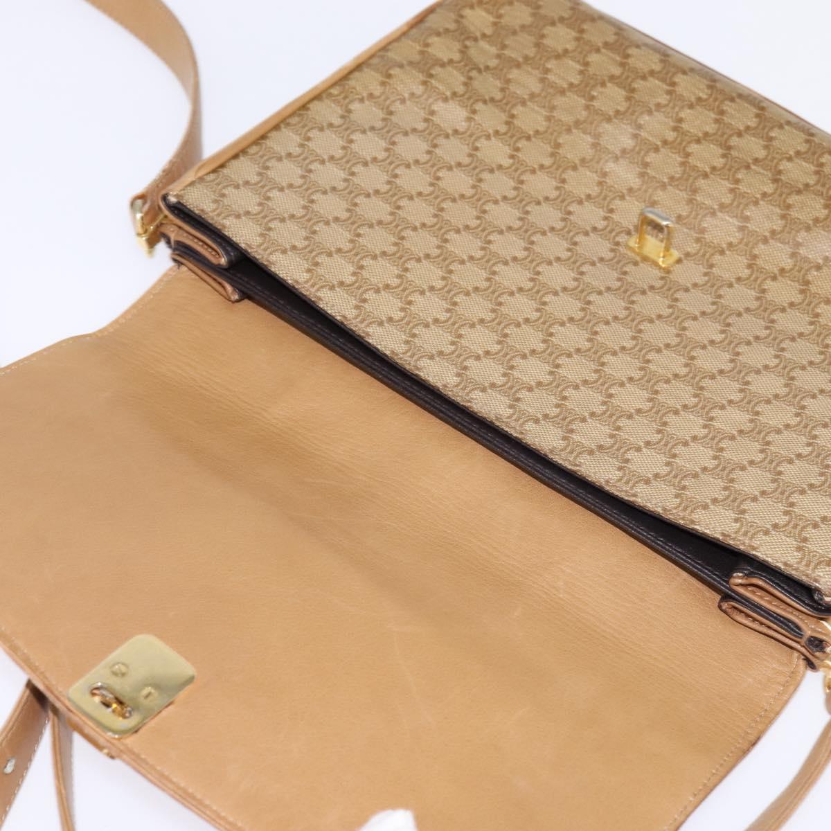 CELINE Macadam Canvas Shoulder Bag PVC Beige Gold Auth BA6373
