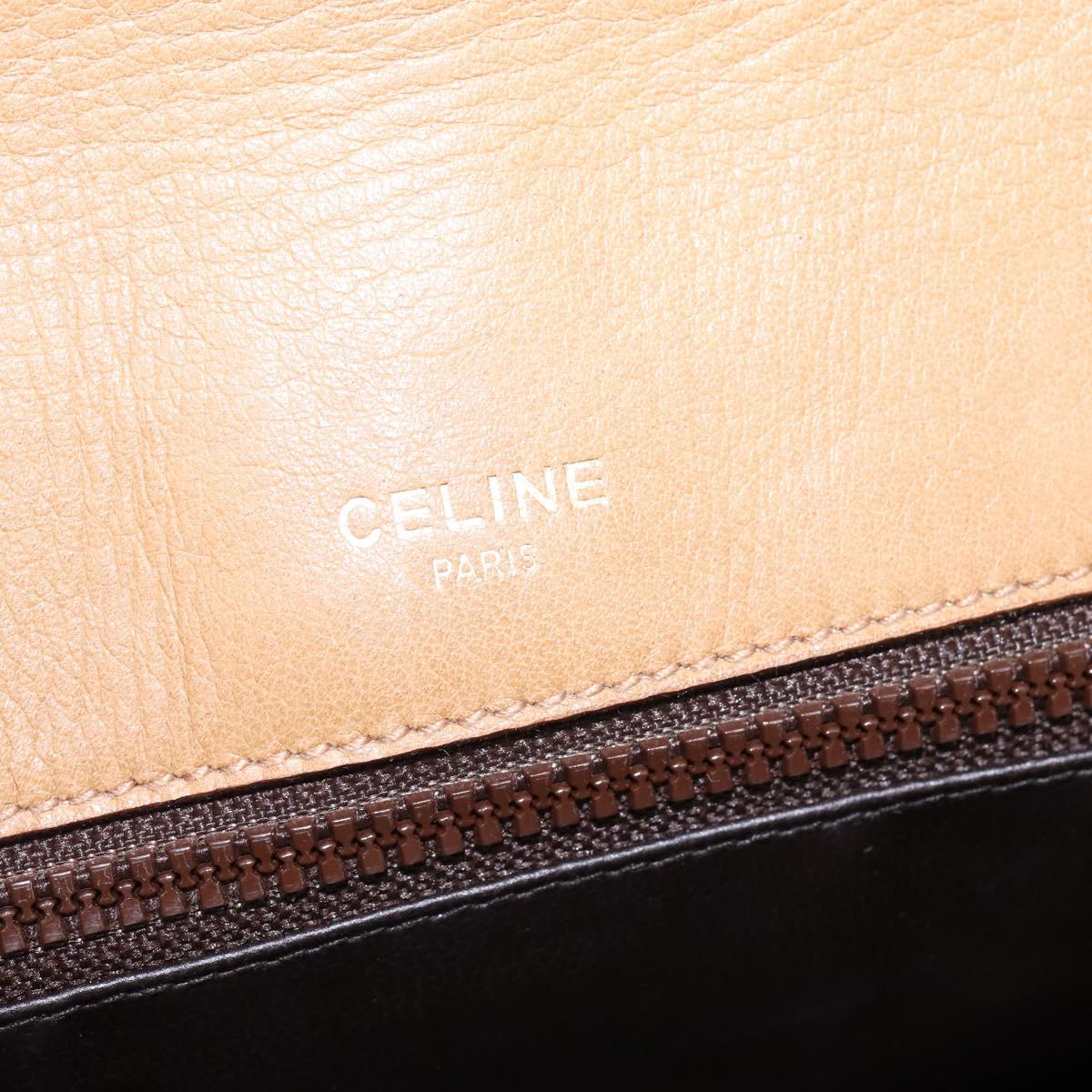 CELINE Macadam Canvas Shoulder Bag PVC Beige Gold Auth BA6373