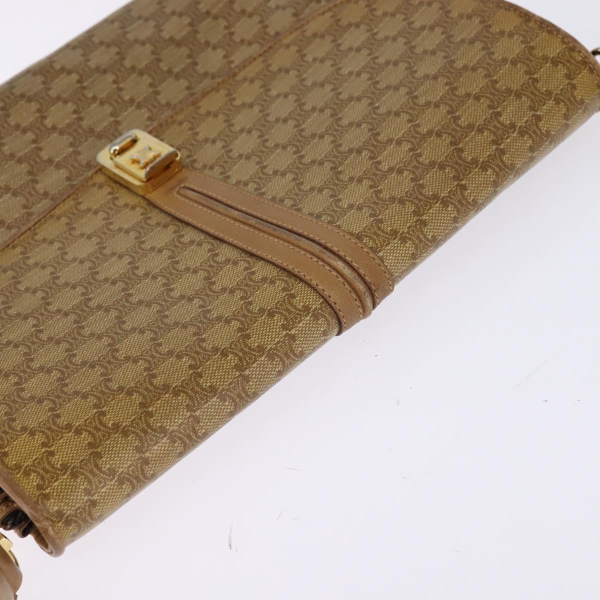CELINE Macadam Canvas Shoulder Bag PVC Beige Gold Auth BA6373