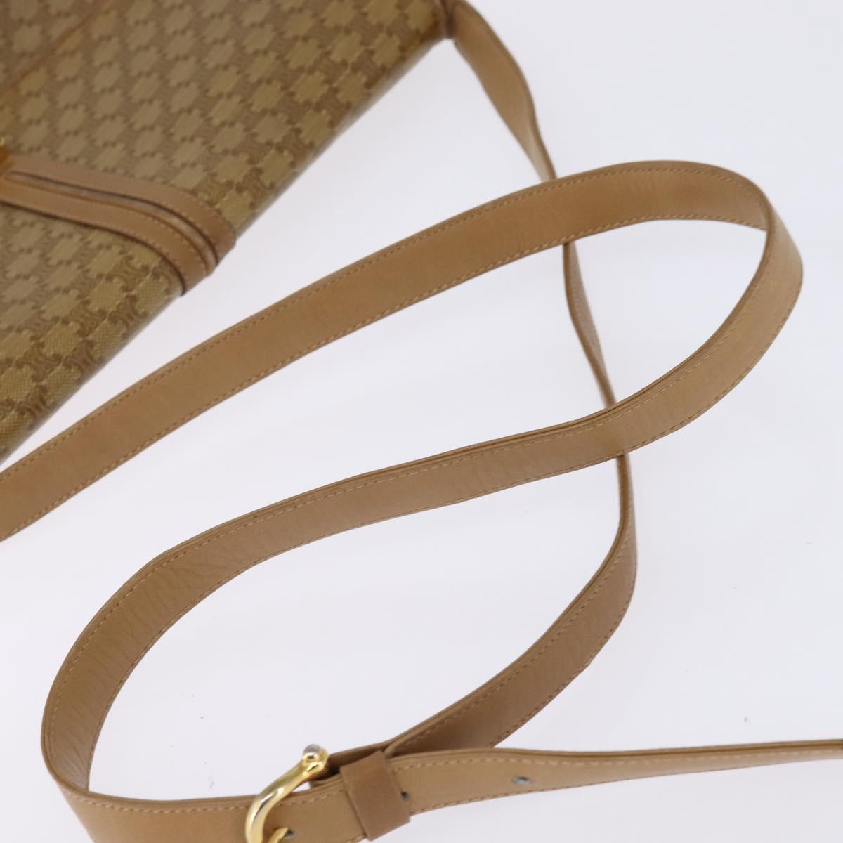 CELINE Macadam Canvas Shoulder Bag PVC Beige Gold Auth BA6373
