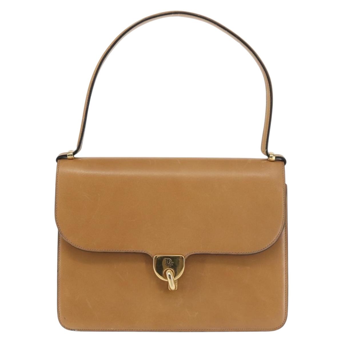 Christian Dior Shoulder Bag Leather Beige Gold Auth BA6375