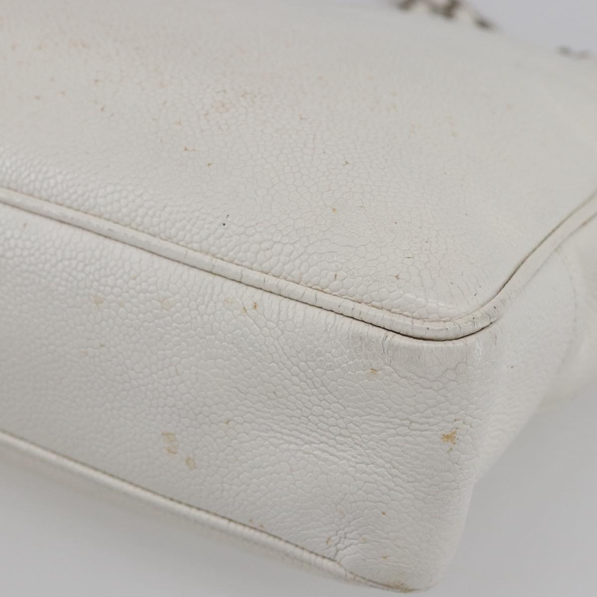 CHANEL Chain Shoulder Bag Caviar Skin White Silver CC Auth BA6376