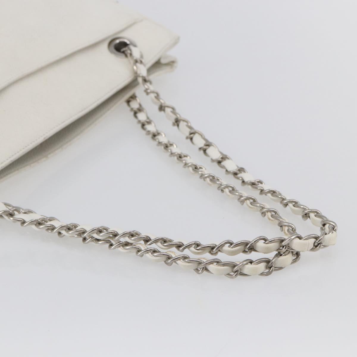 CHANEL Chain Shoulder Bag Caviar Skin White Silver CC Auth BA6376