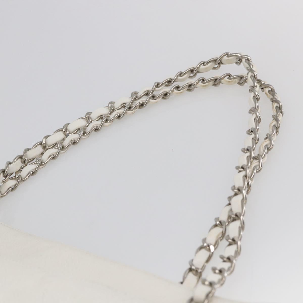 CHANEL Chain Shoulder Bag Caviar Skin White Silver CC Auth BA6376