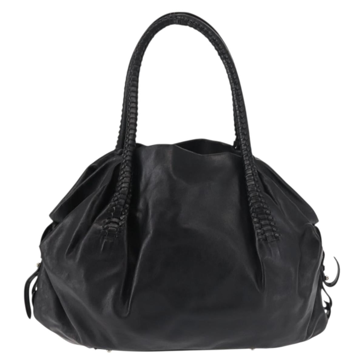 Salvatore Ferragamo Gancini Tote Bag Leather Black Silver Auth BA6377