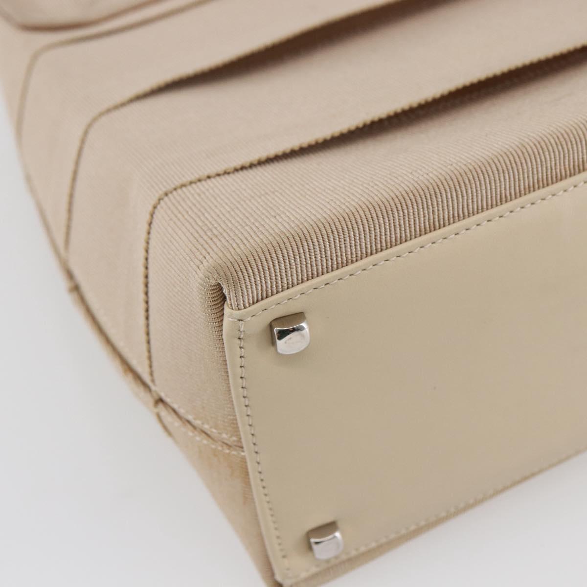 Salvatore Ferragamo Gancini Hand Bag Canvas Beige Silver Auth BA6378
