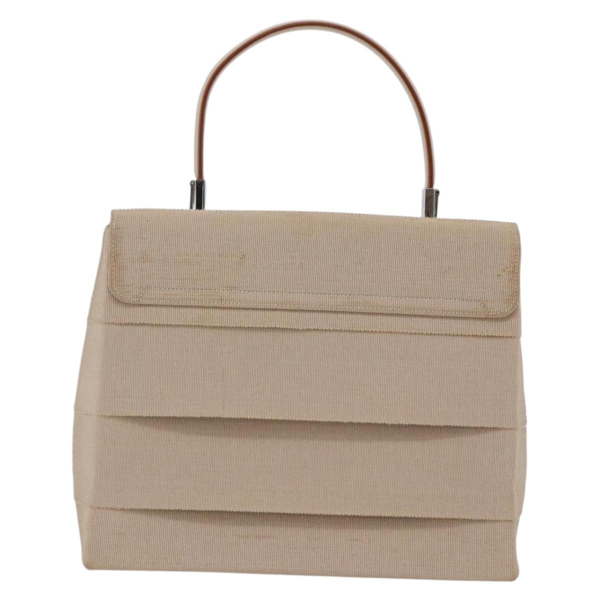 Salvatore Ferragamo Gancini Hand Bag Canvas Beige Silver Auth BA6378