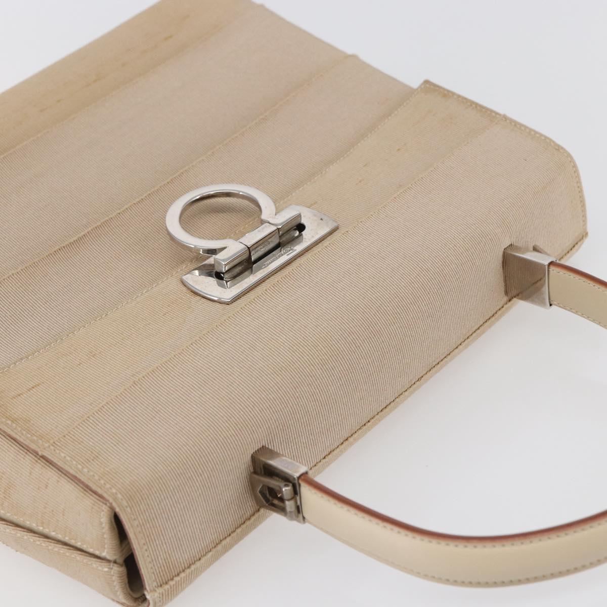 Salvatore Ferragamo Gancini Hand Bag Canvas Beige Silver Auth BA6378