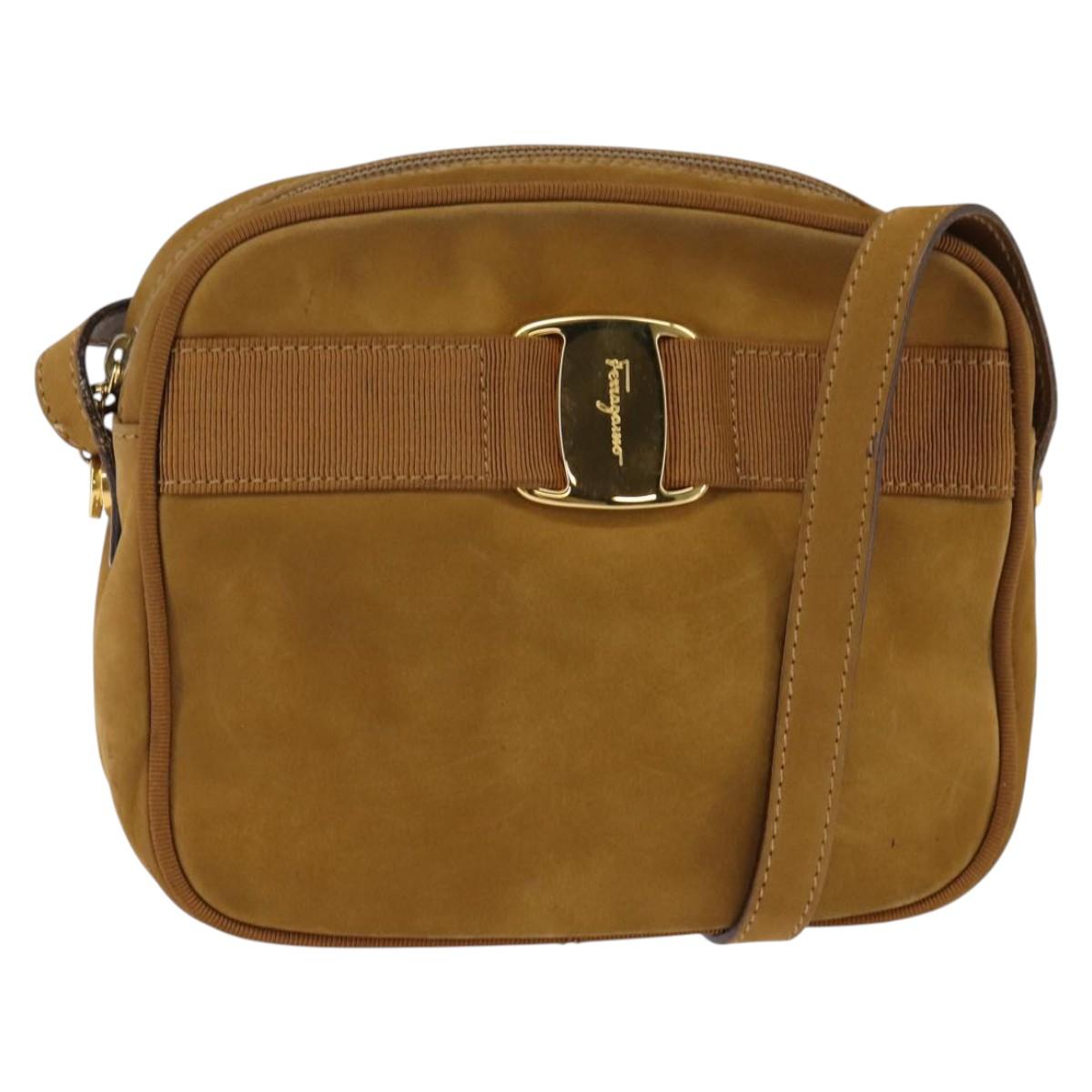 Salvatore Ferragamo Vala Shoulder Bag Suede Brown Gold Auth BA6379