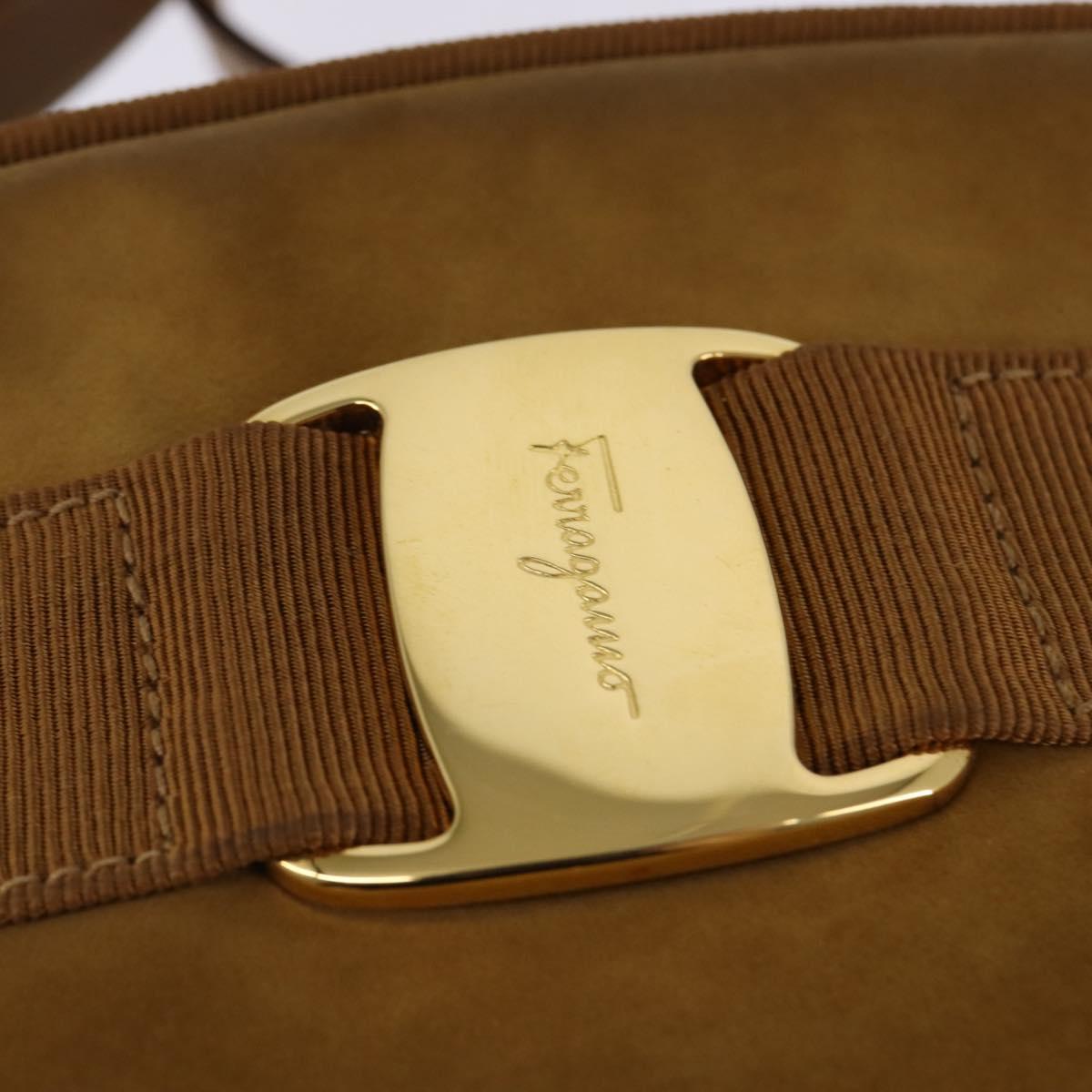 Salvatore Ferragamo Vala Shoulder Bag Suede Brown Gold Auth BA6379
